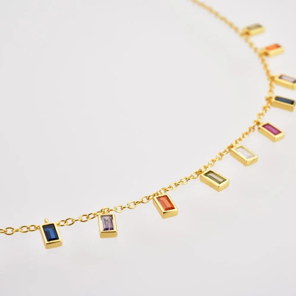 Colorful Charms Rainbow Chain Choker Necklace Women Fine Jewelry