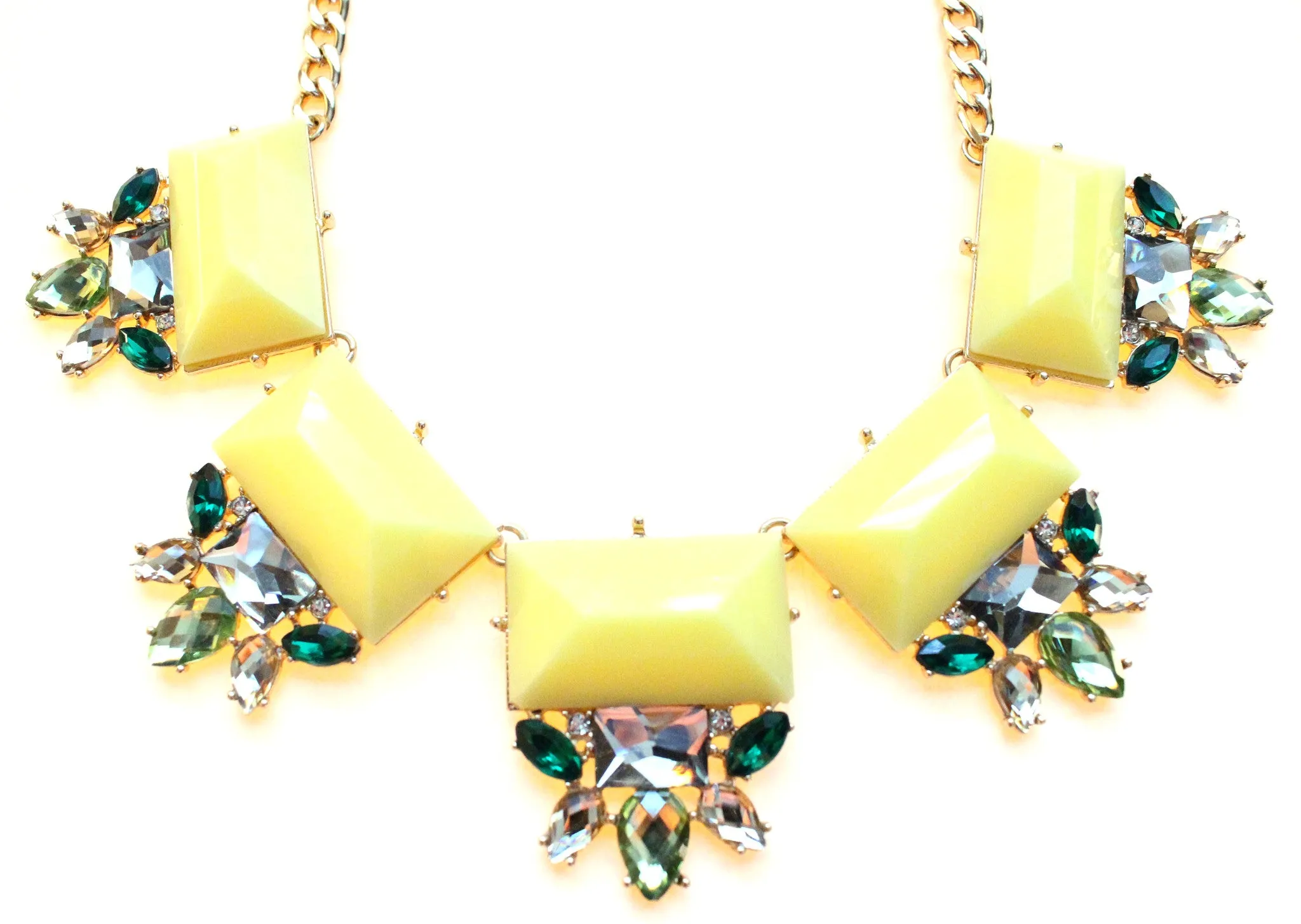 Colorful Jeweled Gemstone Statement Necklace- Yellow