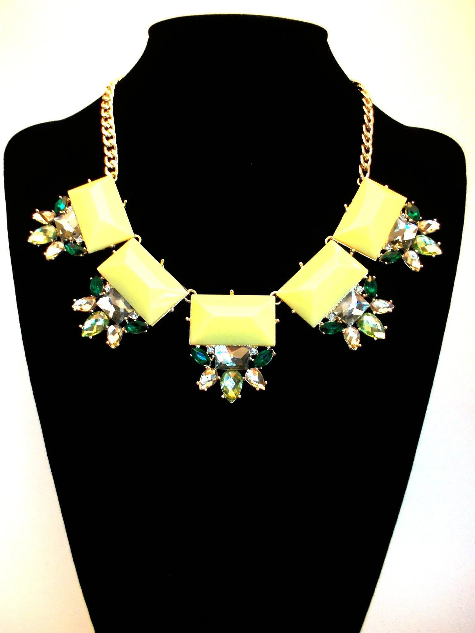 Colorful Jeweled Gemstone Statement Necklace- Yellow