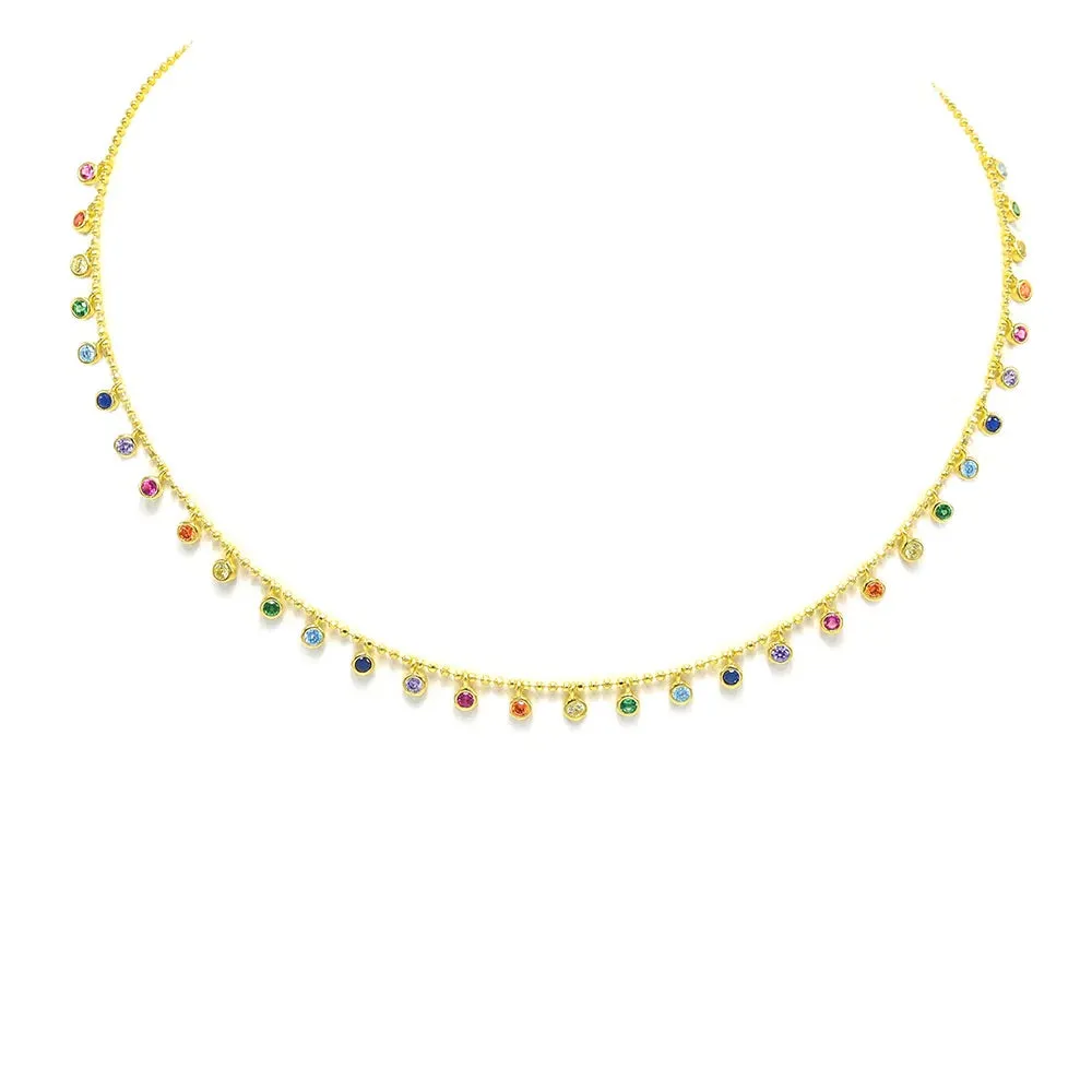 Colorful Necklaces, Colorful Days Diamond CZ 18k Gold Plated .925 Sterling Silver Dainty Necklace