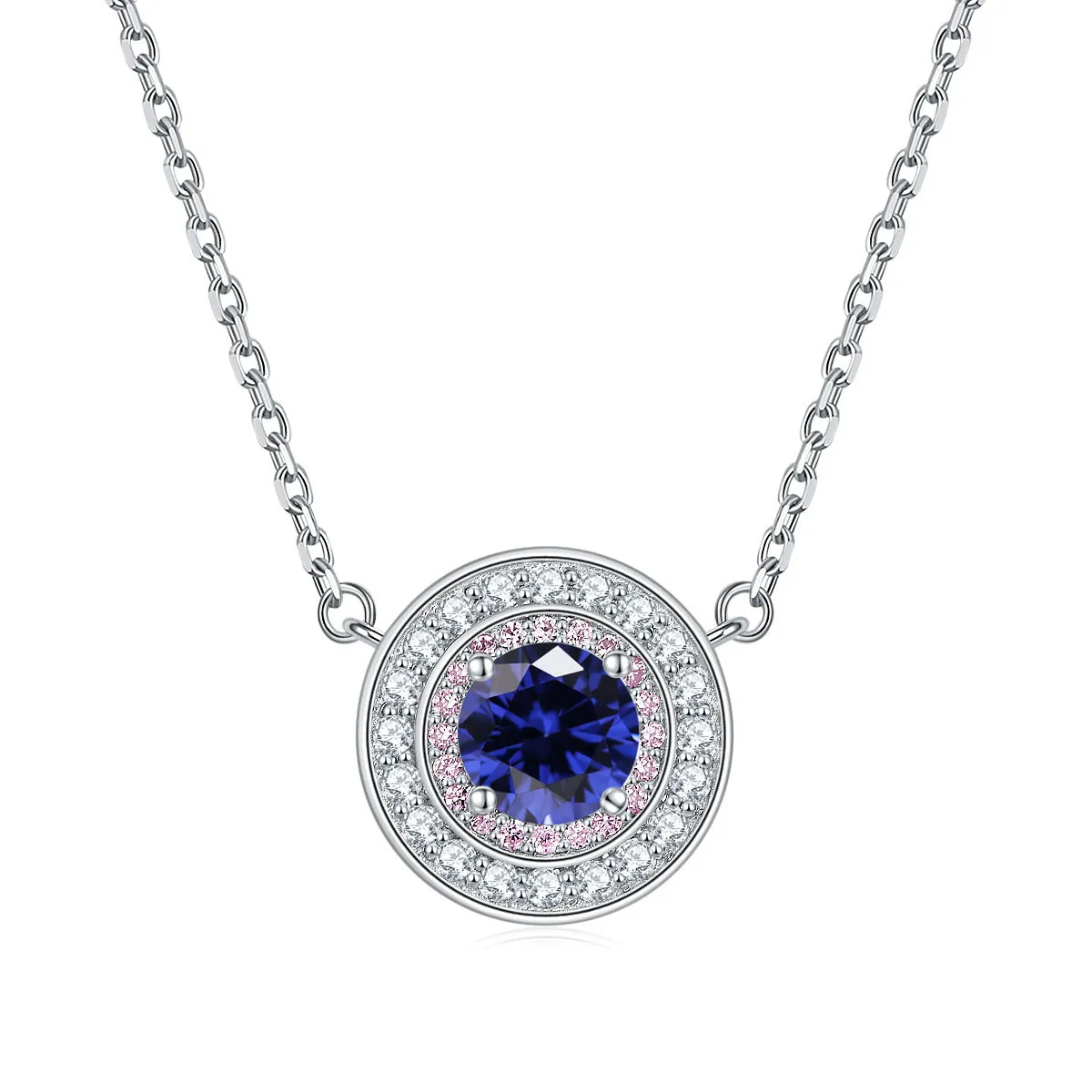 Colourful Round Zircon Soleste Halo Pendant Silver Necklace for Women