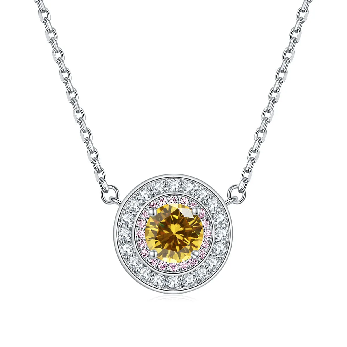 Colourful Round Zircon Soleste Halo Pendant Silver Necklace for Women