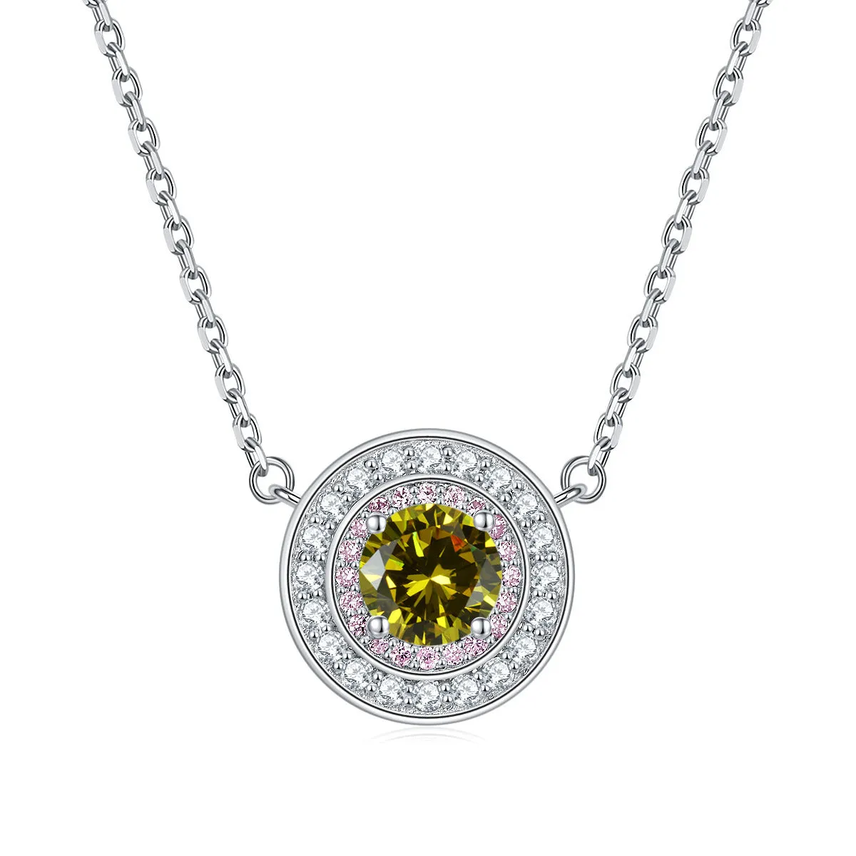 Colourful Round Zircon Soleste Halo Pendant Silver Necklace for Women