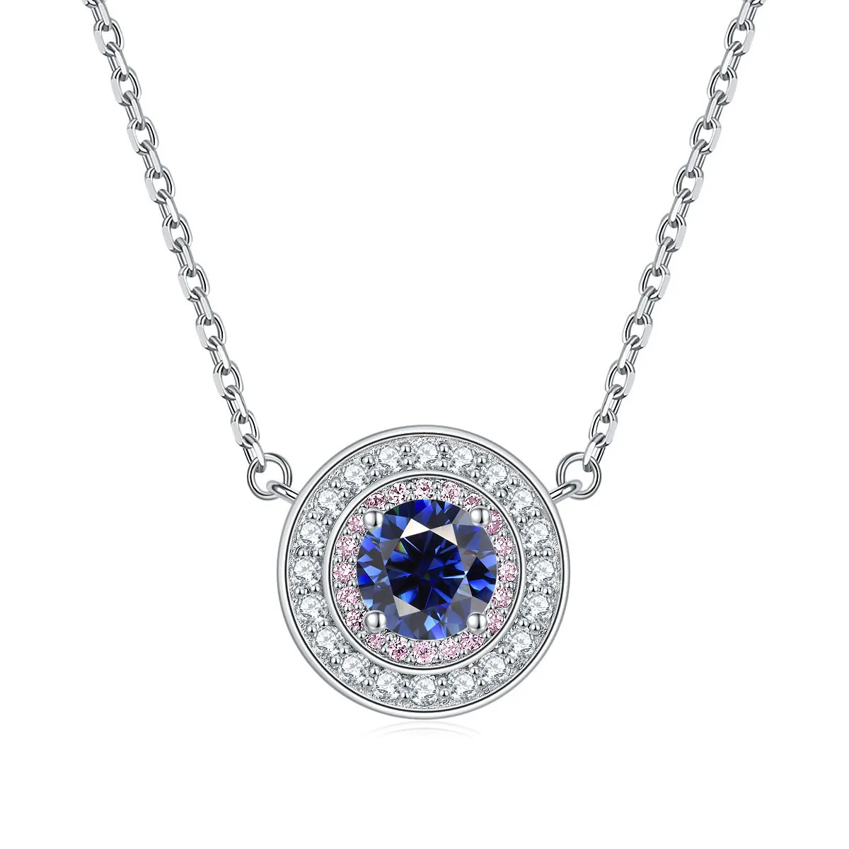 Colourful Round Zircon Soleste Halo Pendant Silver Necklace for Women