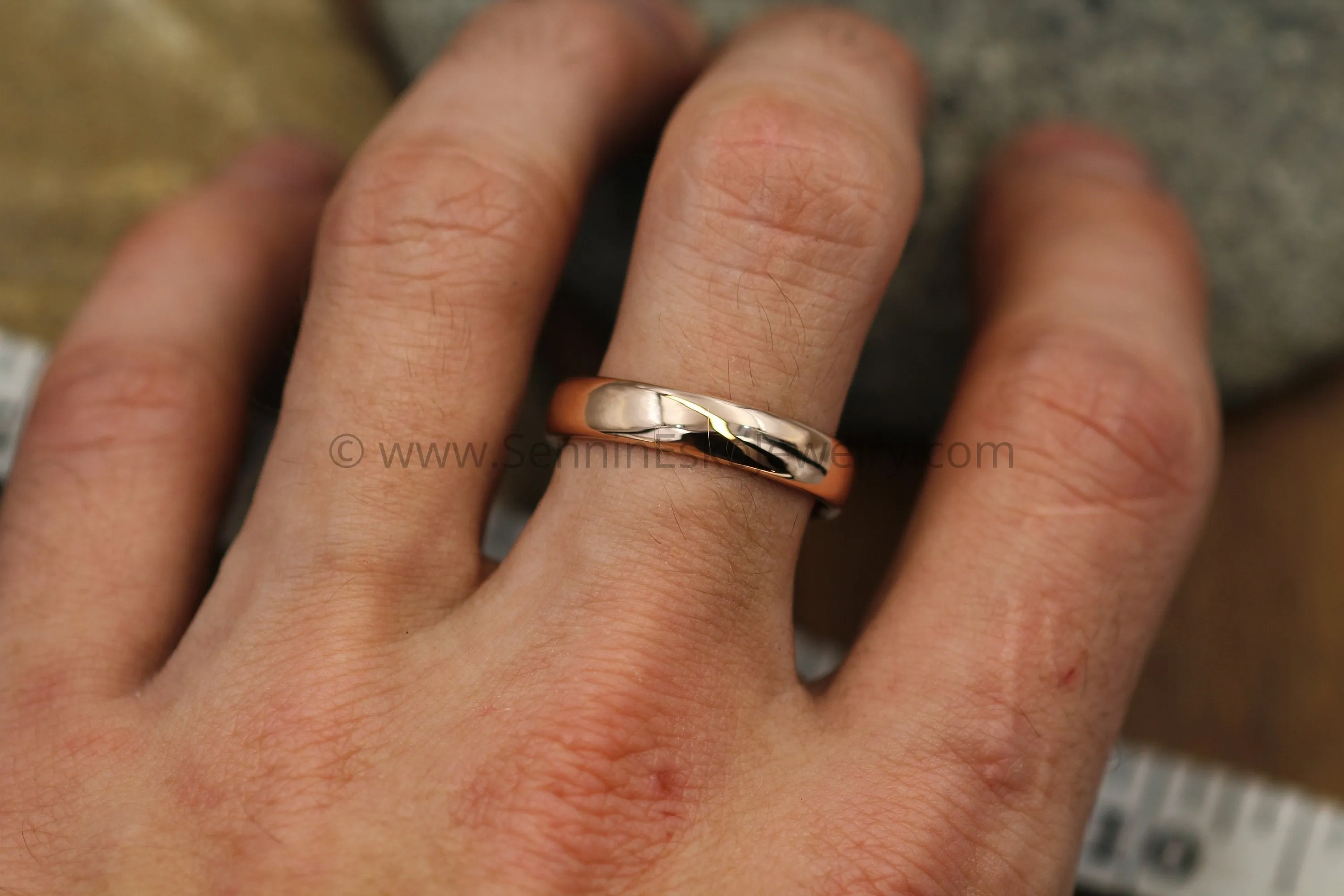 Comfort Fit Yellow and Rose Gold Recycled Wedding Ring SET