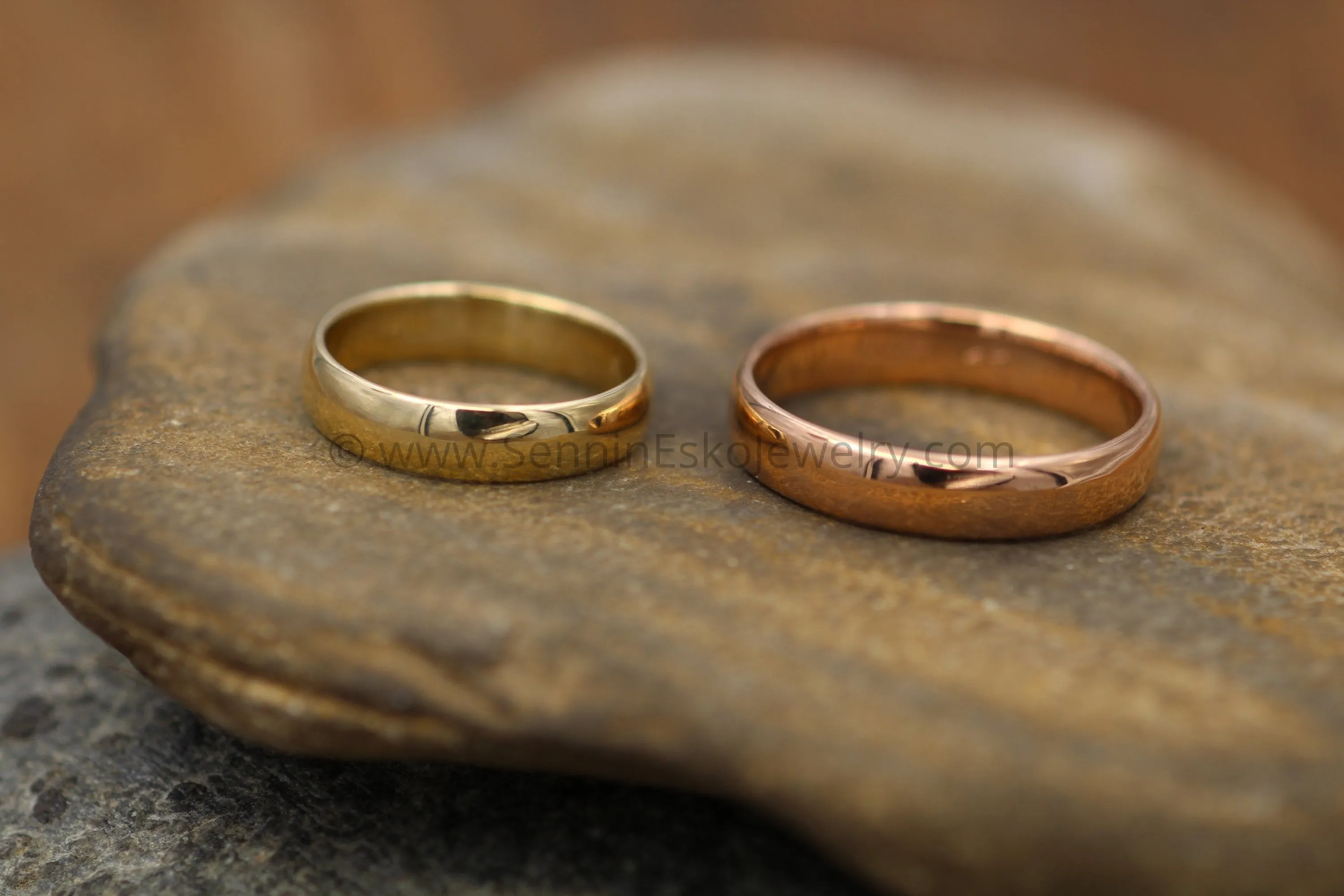 Comfort Fit Yellow and Rose Gold Recycled Wedding Ring SET