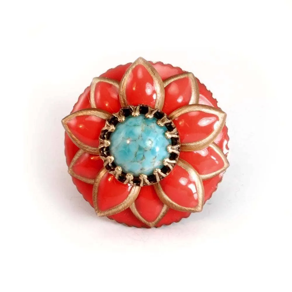 Coral and Turquoise Starflower Ring