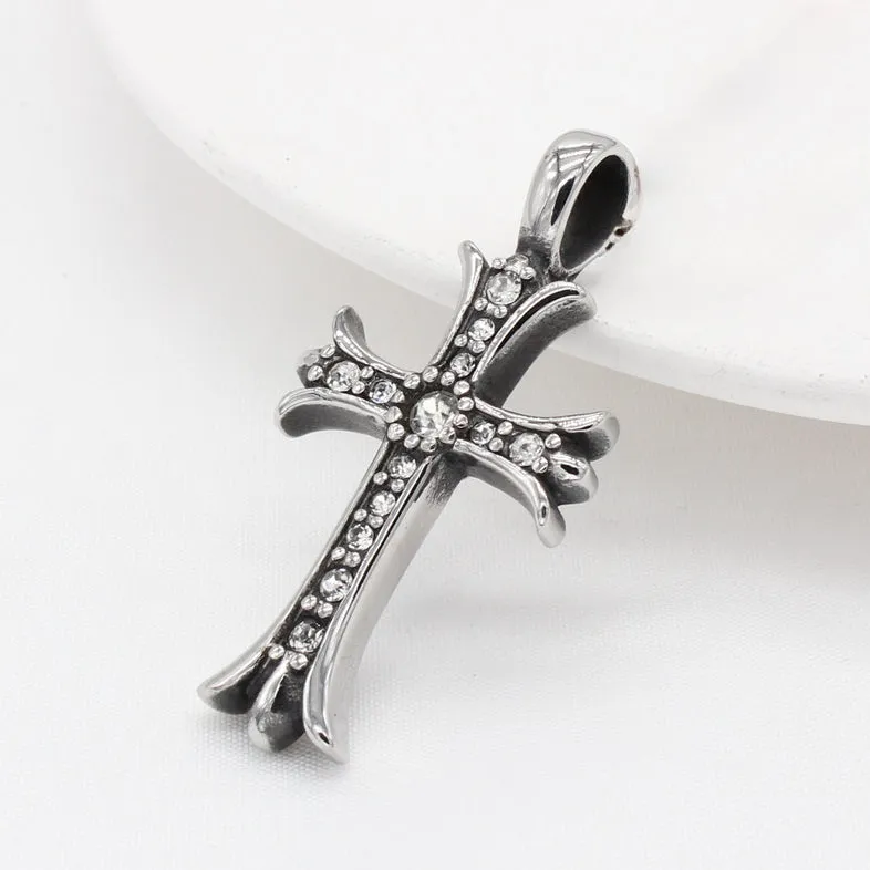 Cross Flower Zircon Titanium Steel Pendant for Men