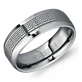 CrownRing Tungsten High Polish Greek Key Design Wedding Band