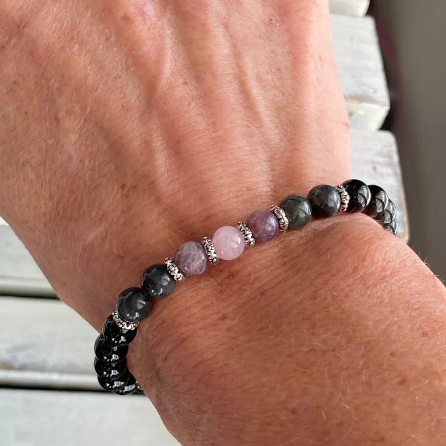 Crystal Bracelet Set Tourmaline Labradorite Lepidolite Rose Quartz  Perfect Gift