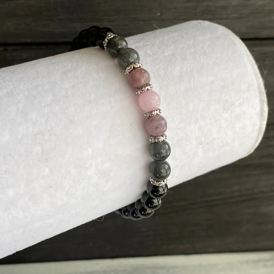 Crystal Bracelet Set Tourmaline Labradorite Lepidolite Rose Quartz  Perfect Gift