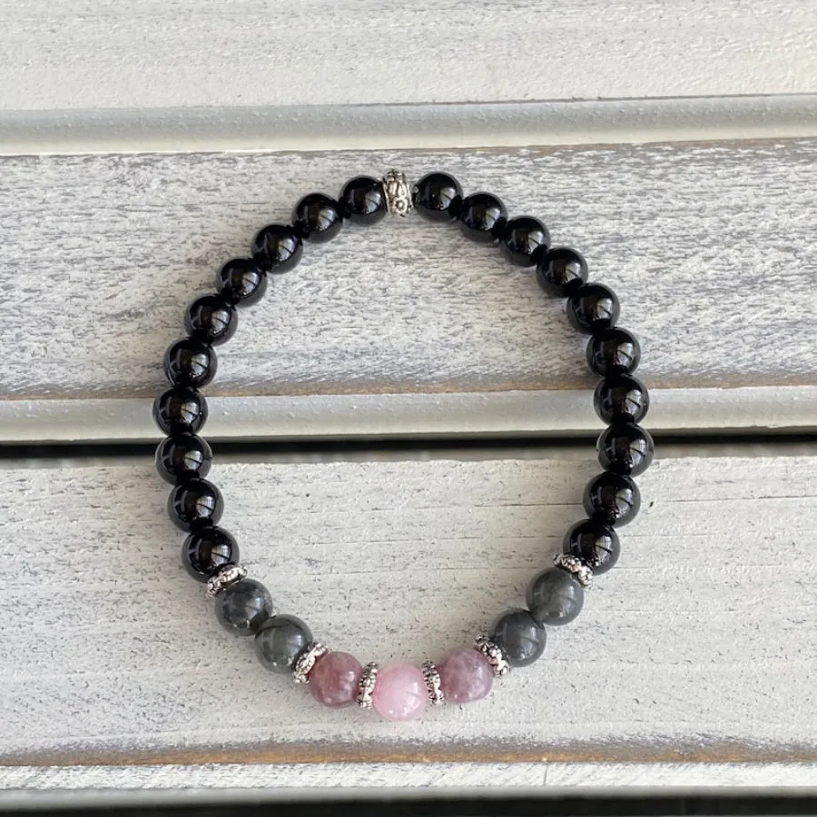 Crystal Bracelet Set Tourmaline Labradorite Lepidolite Rose Quartz  Perfect Gift