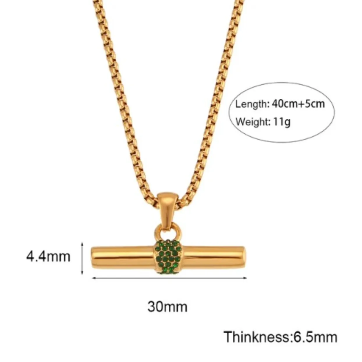 CUBIC ZIRCONIA  & EMERALD  - FOB CHAIN 18K GOLD WATERPROOF NECKLACES