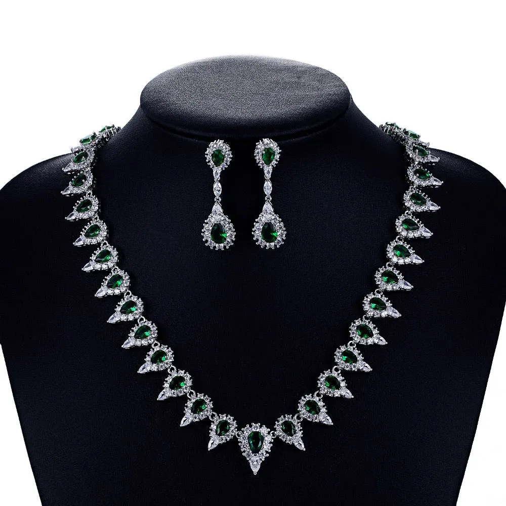 Cubic zirconia bride wedding necklace earring set CN10063