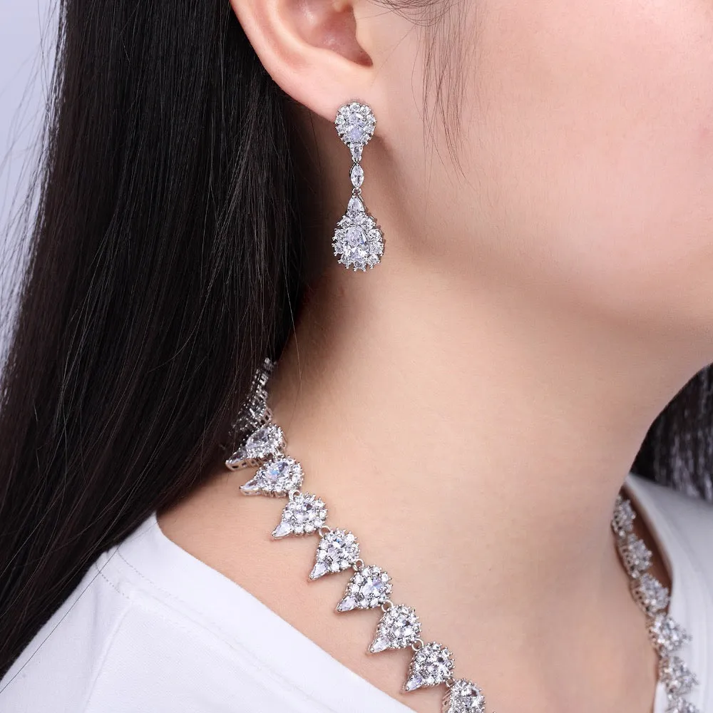 Cubic zirconia bride wedding necklace earring set CN10063