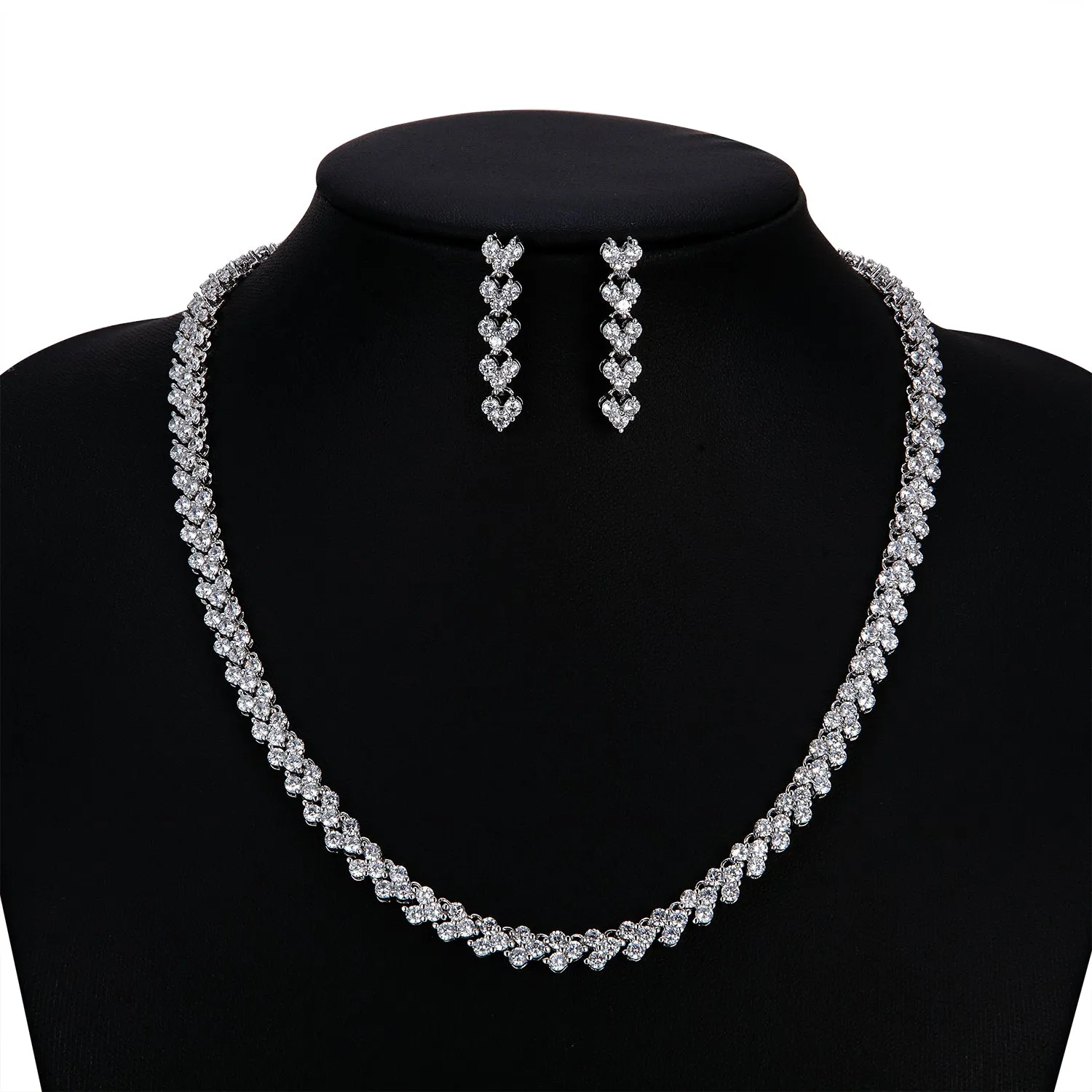 Cubic zirconia bride wedding necklace earring set CN10064