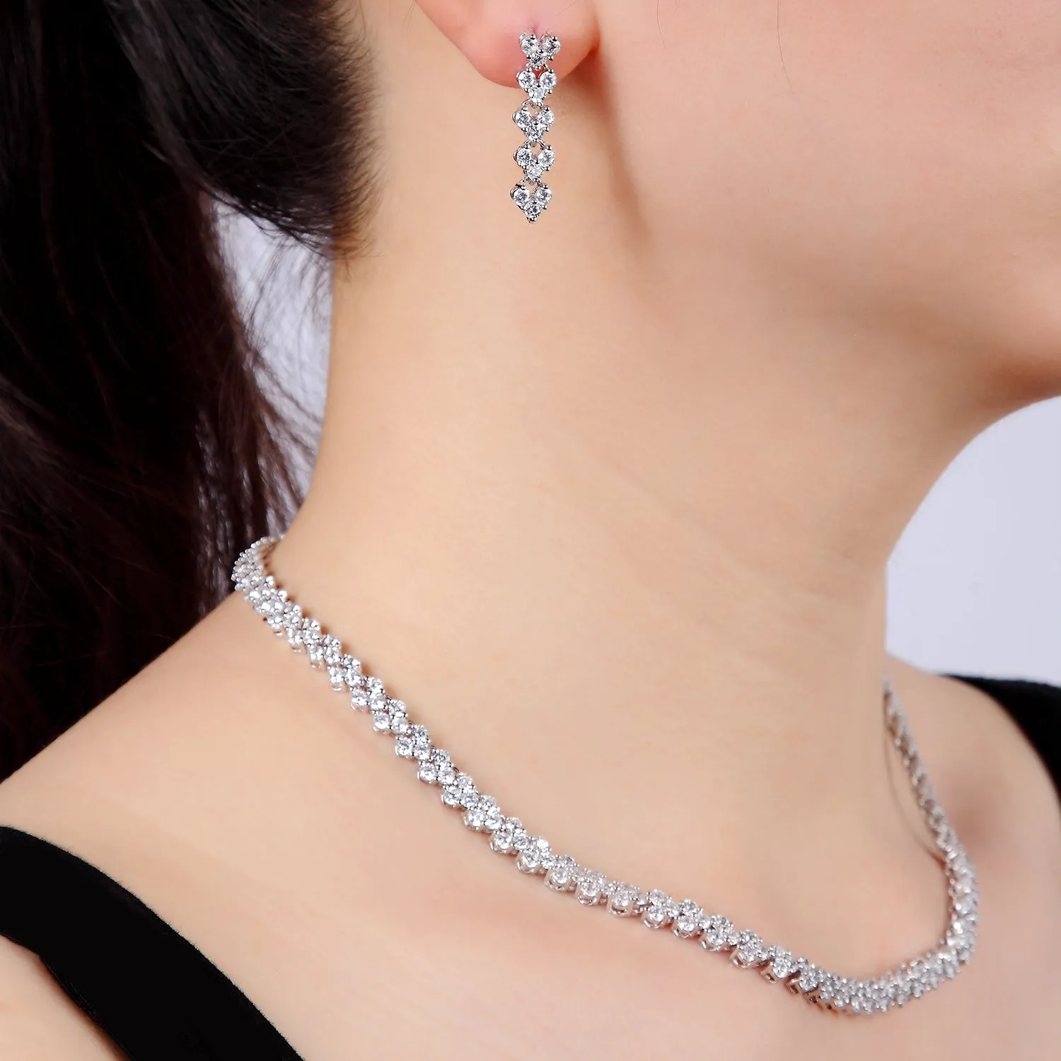 Cubic zirconia bride wedding necklace earring set CN10064