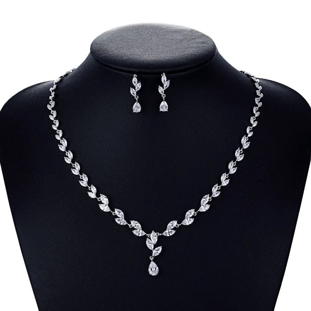 Cubic zirconia bride wedding necklace earring set CN10132