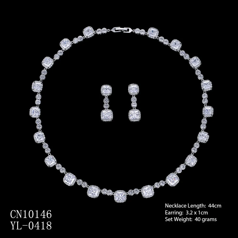 Cubic zirconia bride wedding necklace earring set CN10146