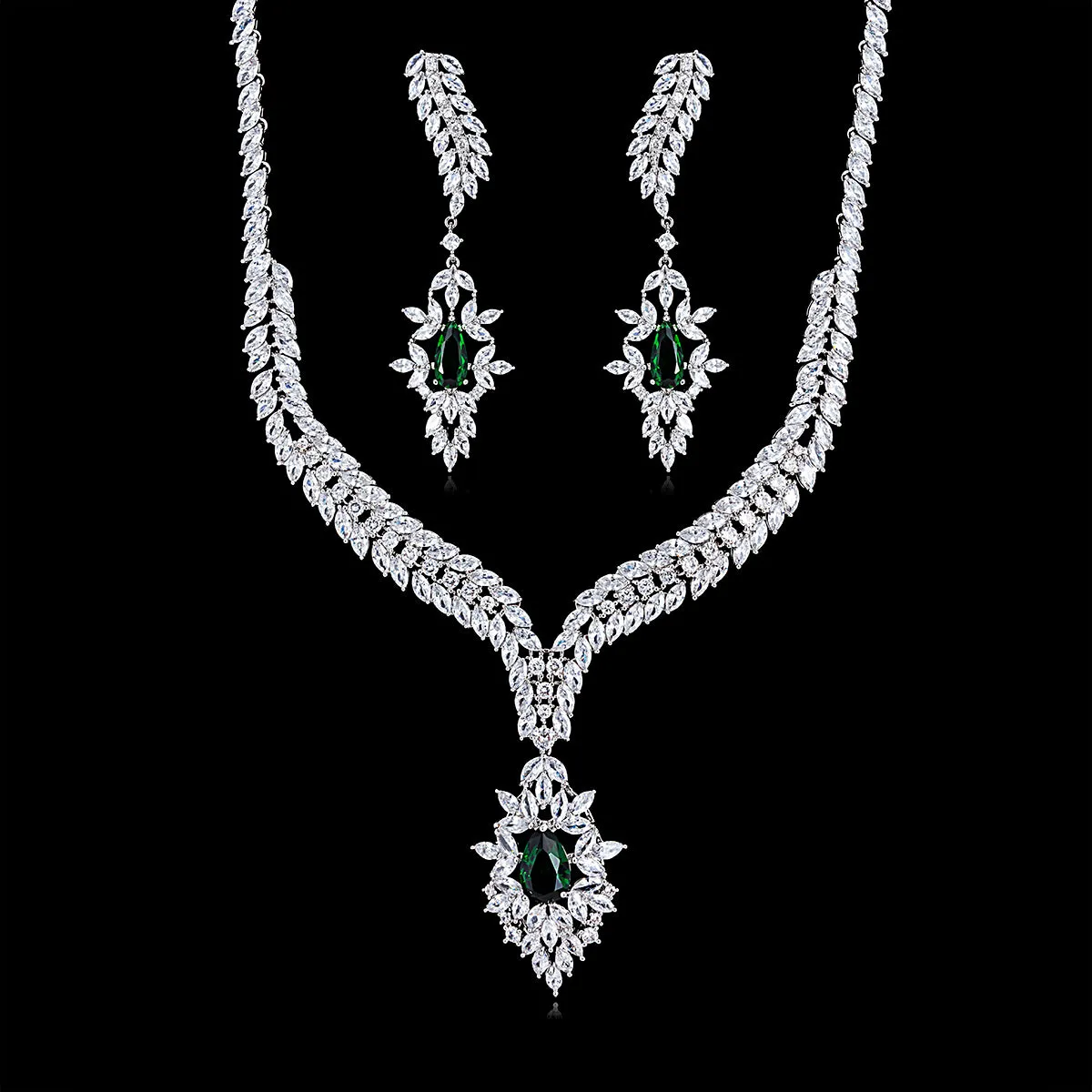 Cubic zirconia bride wedding necklace earring set CN10202