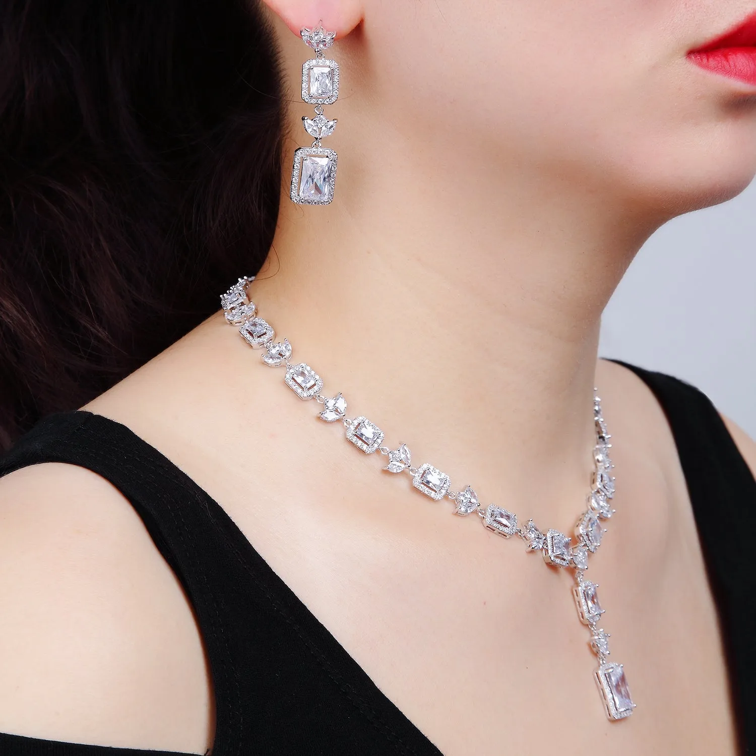 Cubic zirconia bride wedding necklace earring set CN10230