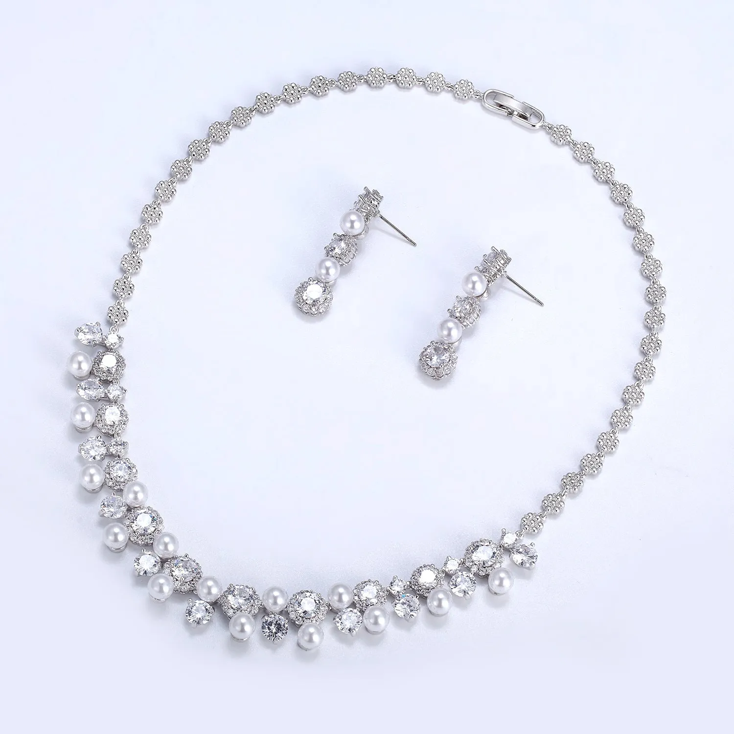 Cubic zirconia bride wedding necklace earring set CN10238