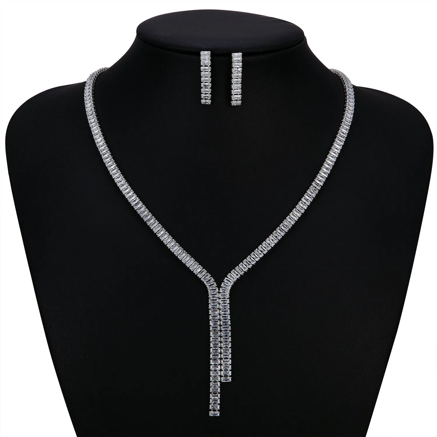 Cubic zirconia bride wedding necklace earring set CN10263