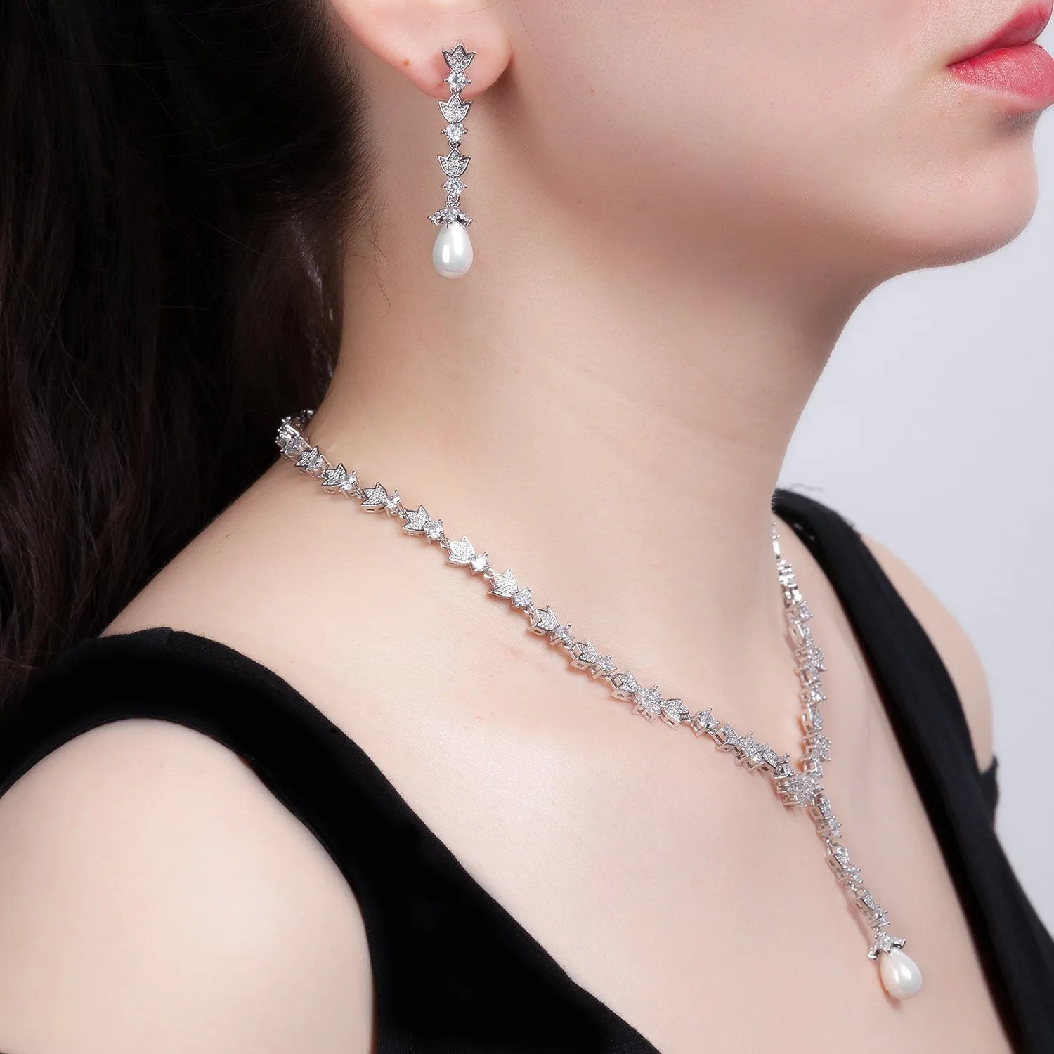 Cubic zirconia bride wedding necklace earring set CN10283