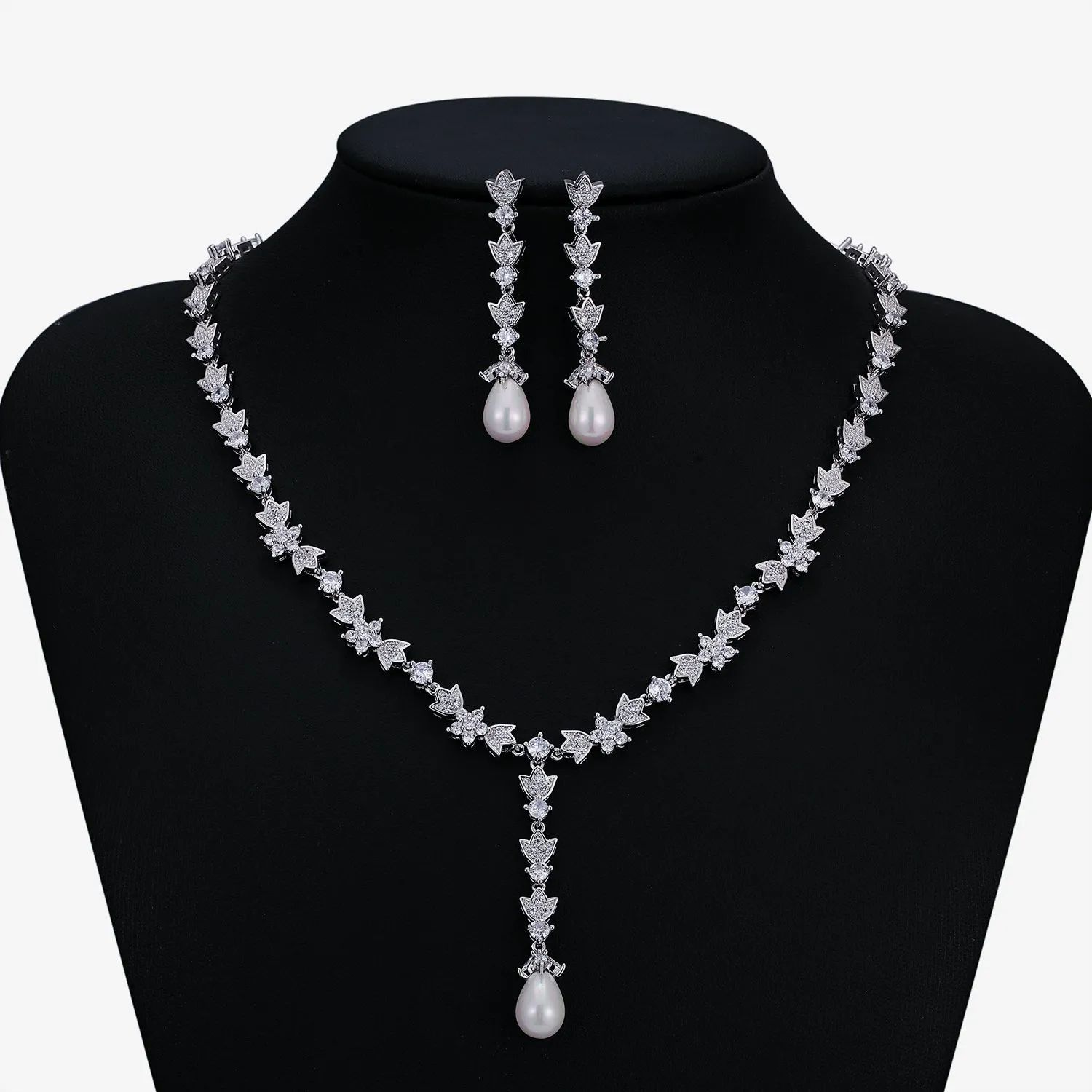 Cubic zirconia bride wedding necklace earring set CN10283