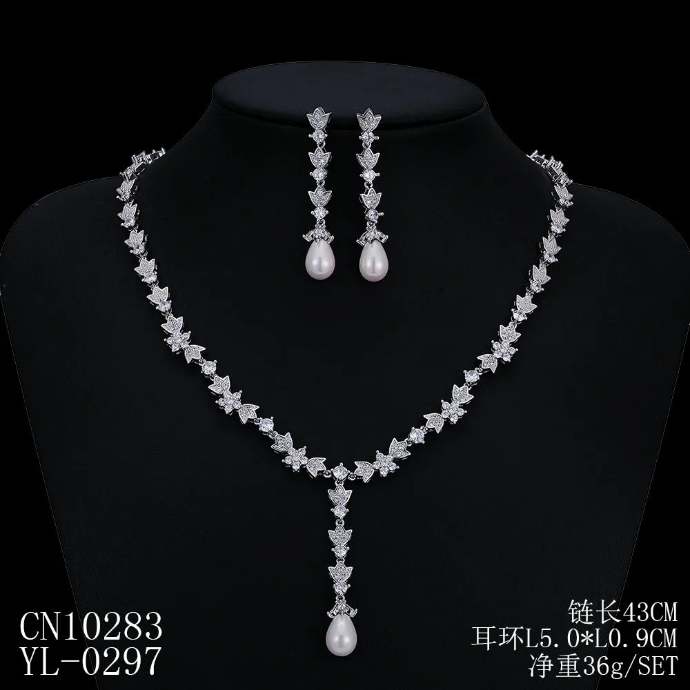 Cubic zirconia bride wedding necklace earring set CN10283