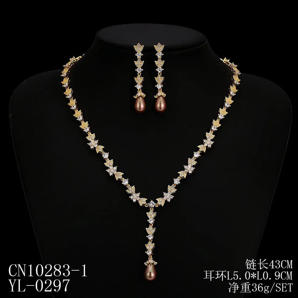 Cubic zirconia bride wedding necklace earring set CN10283