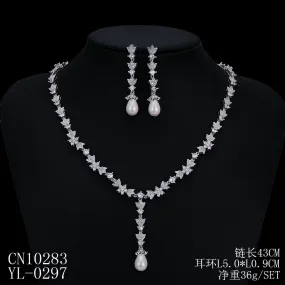 Cubic zirconia bride wedding necklace earring set CN10283