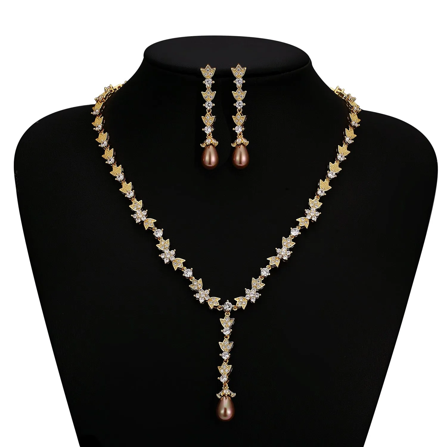 Cubic zirconia bride wedding necklace earring set CN10283