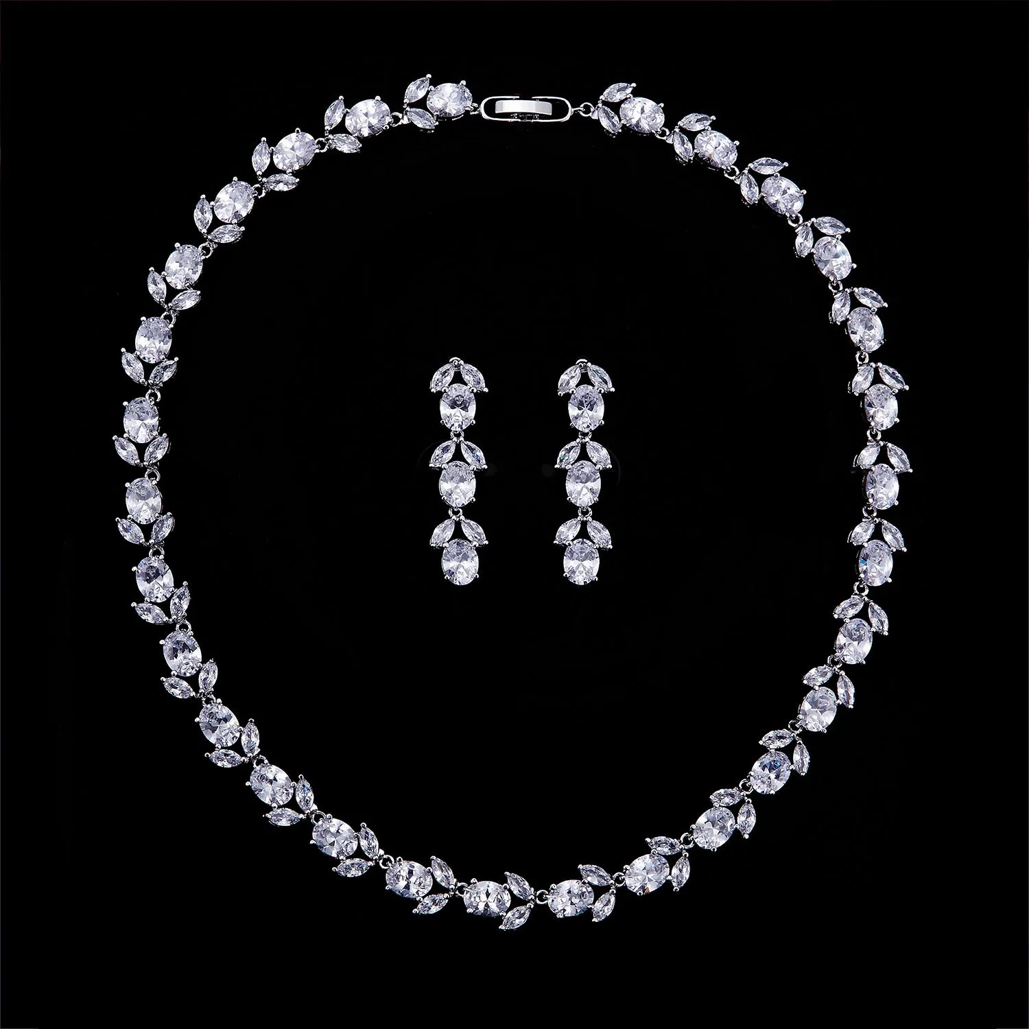 Cubic zirconia bride wedding necklace earring set CN10293