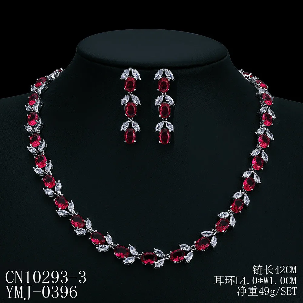 Cubic zirconia bride wedding necklace earring set CN10293