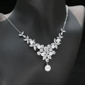 Cubic zirconia bride wedding necklace earring set CN33049