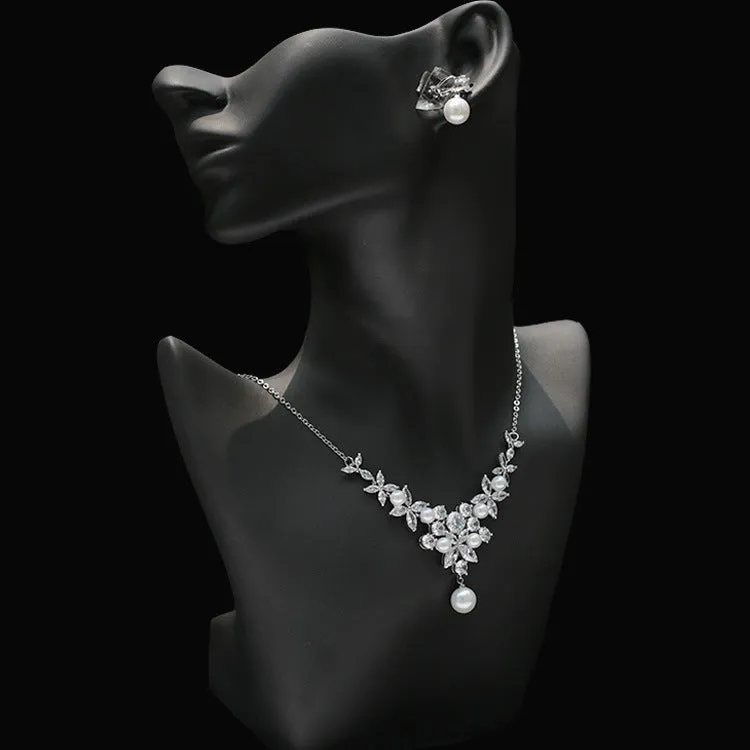 Cubic zirconia bride wedding necklace earring set CN33049