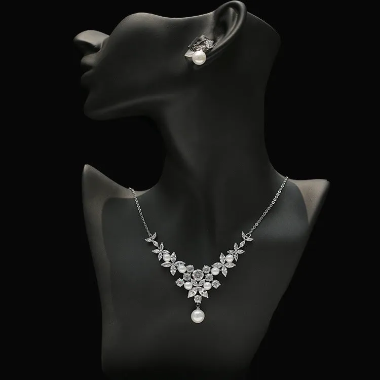 Cubic zirconia bride wedding necklace earring set CN33049