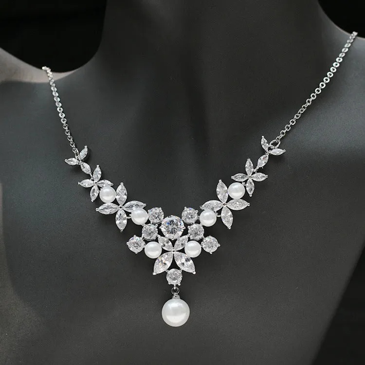 Cubic zirconia bride wedding necklace earring set CN33049