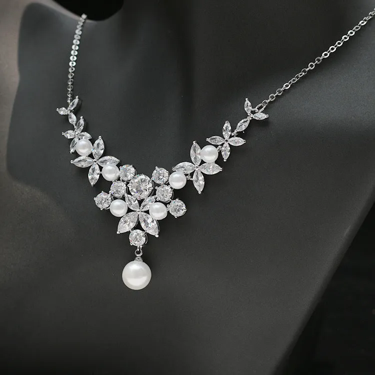 Cubic zirconia bride wedding necklace earring set CN33049