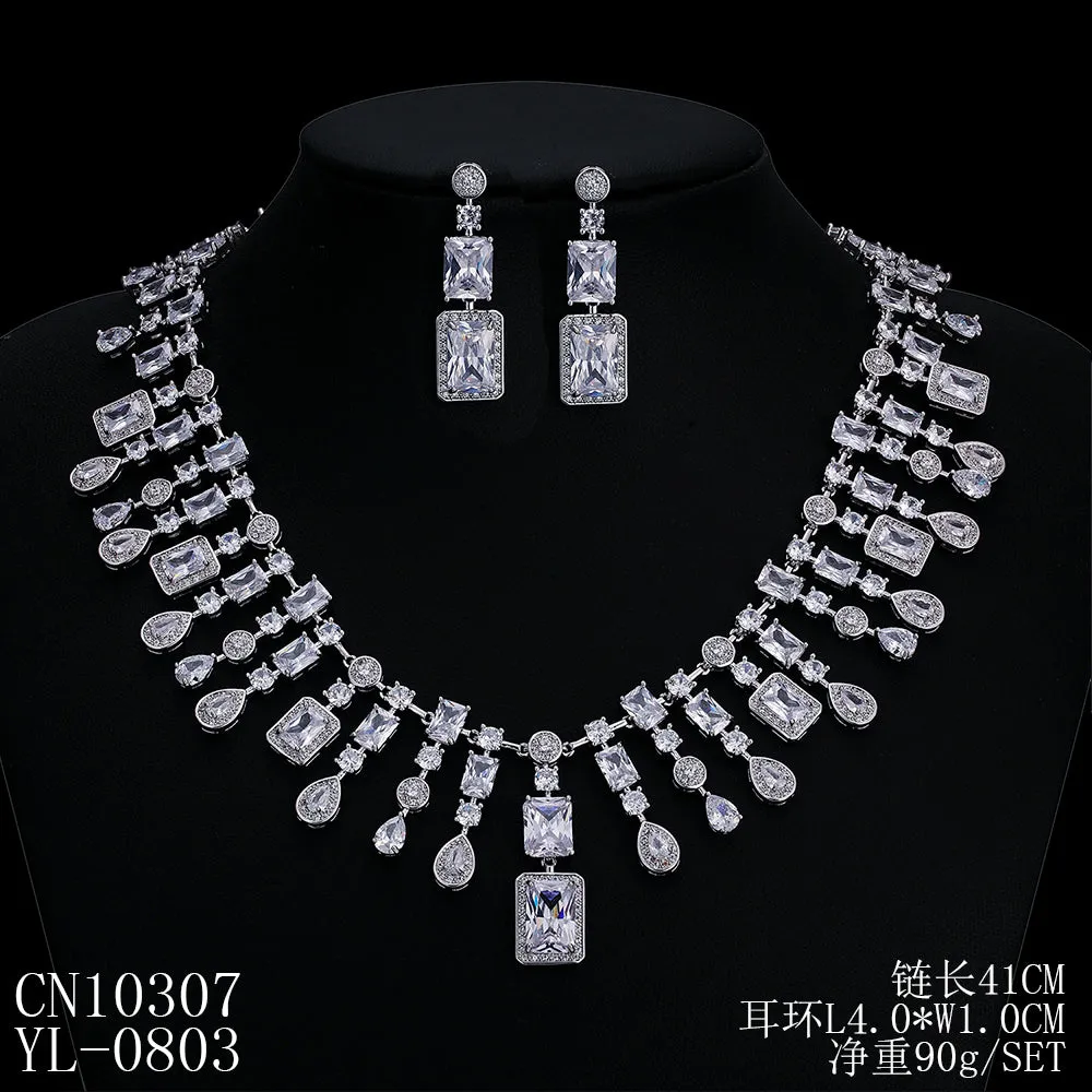 Cubic zirconia bride wedding necklace earring set tCN10307