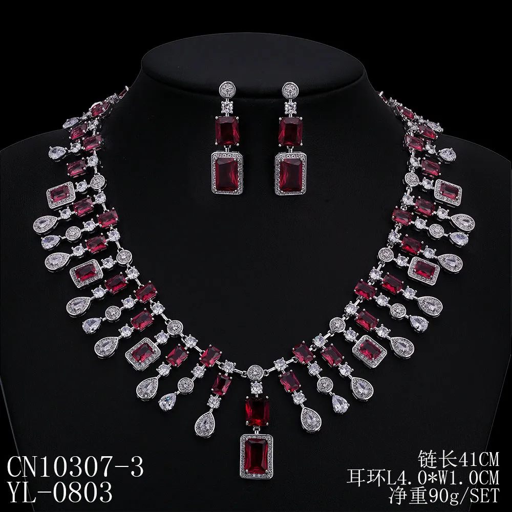 Cubic zirconia bride wedding necklace earring set tCN10307