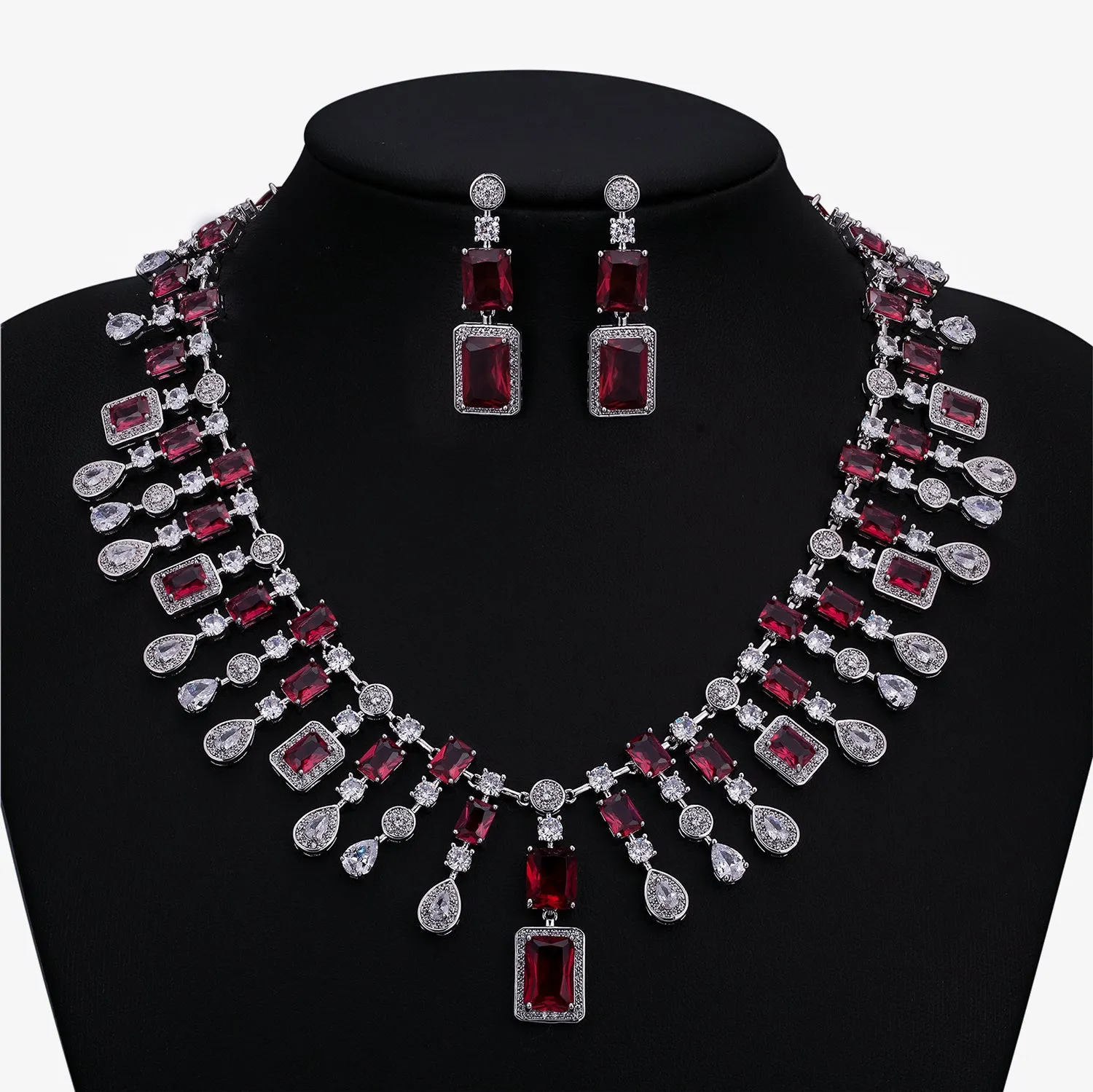 Cubic zirconia bride wedding necklace earring set tCN10307