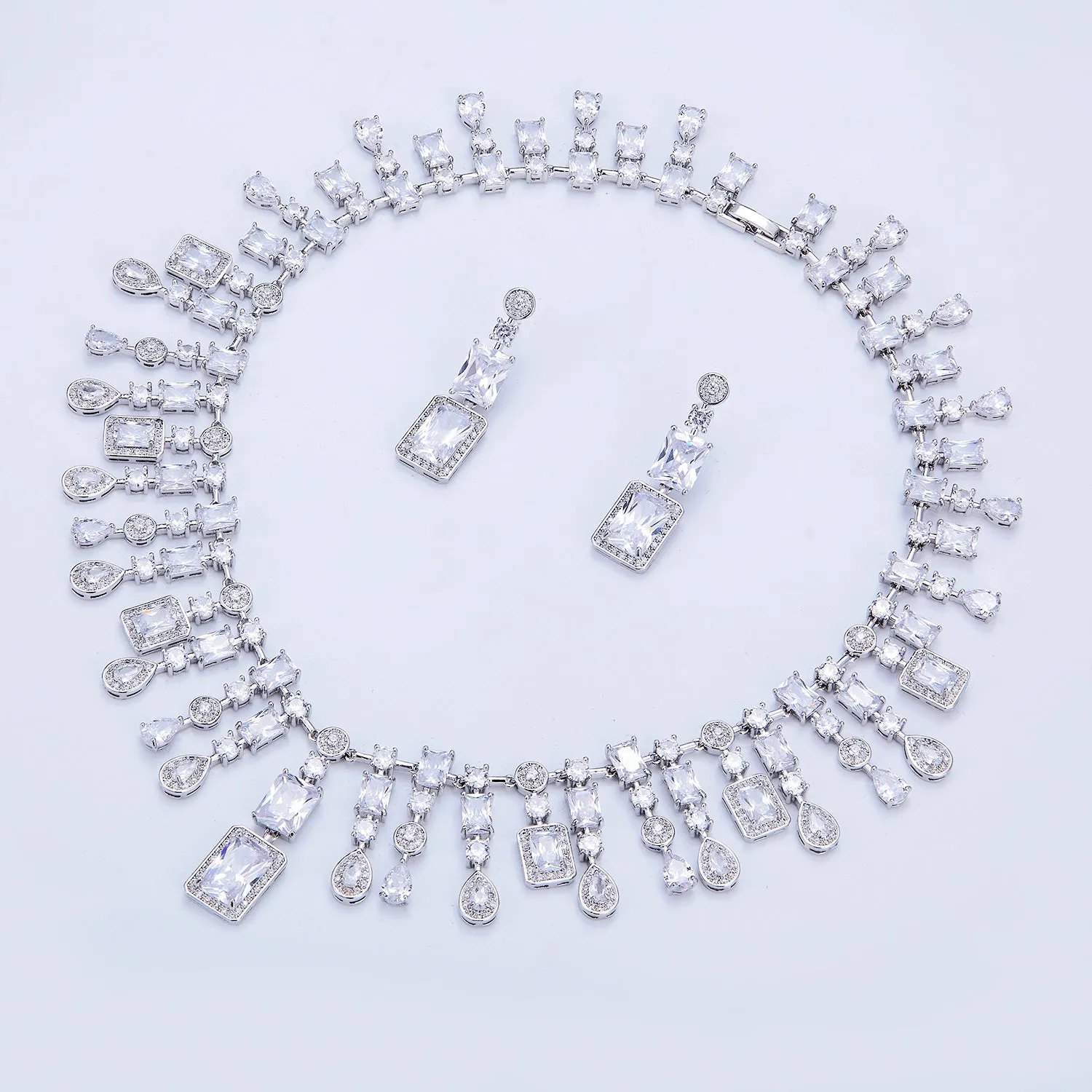 Cubic zirconia bride wedding necklace earring set tCN10307