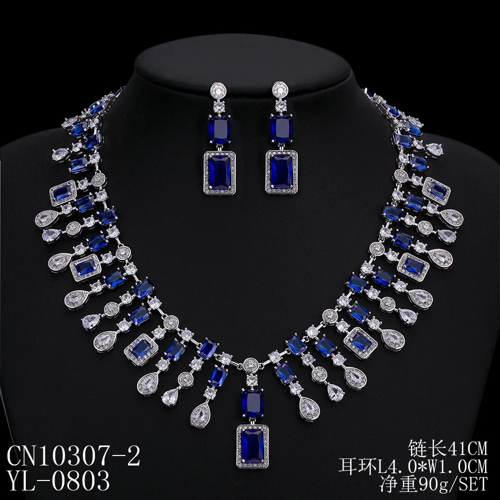 Cubic zirconia bride wedding necklace earring set tCN10307