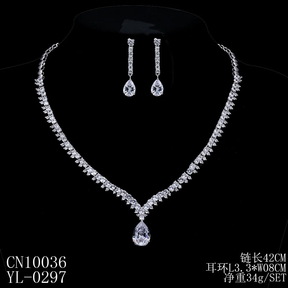 Cubic zirconia bride wedding necklace earring set top quality CN10036