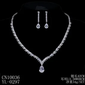 Cubic zirconia bride wedding necklace earring set top quality CN10036