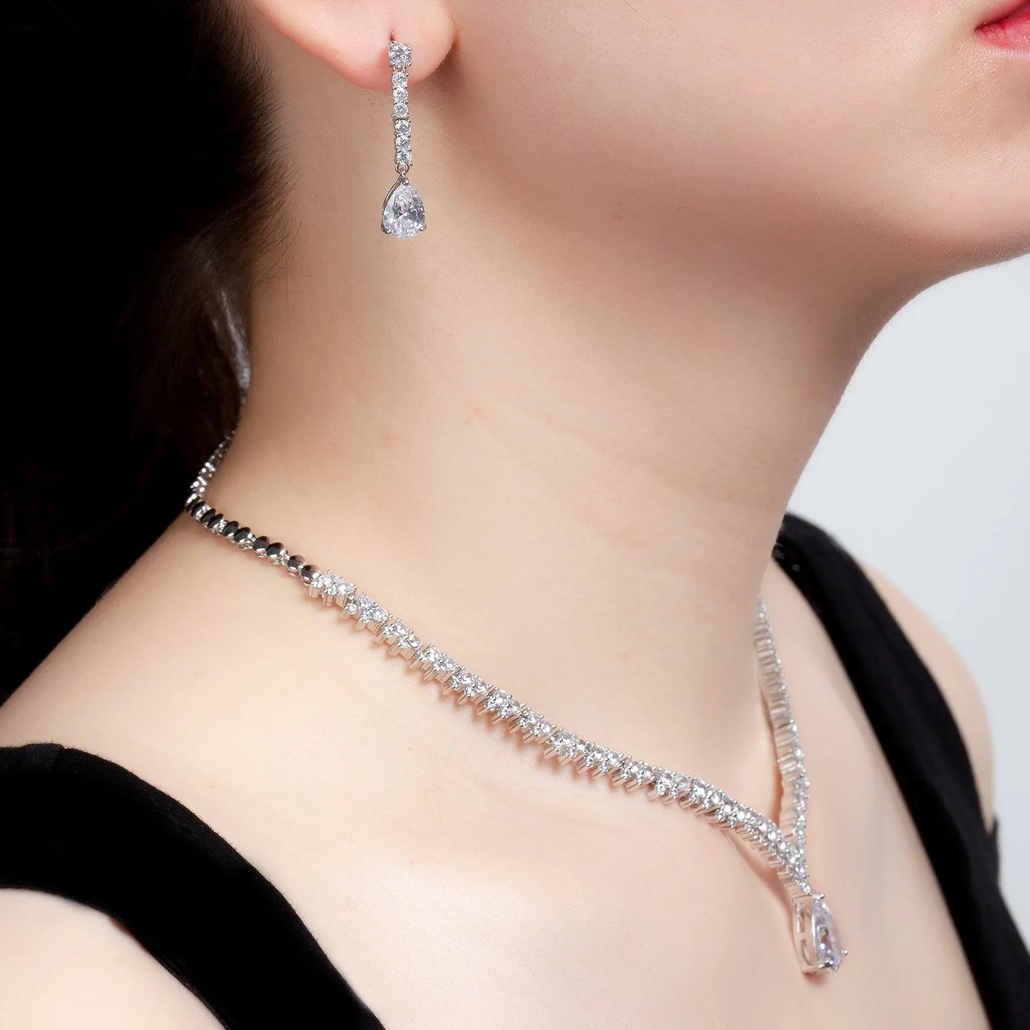 Cubic zirconia bride wedding necklace earring set top quality CN10036