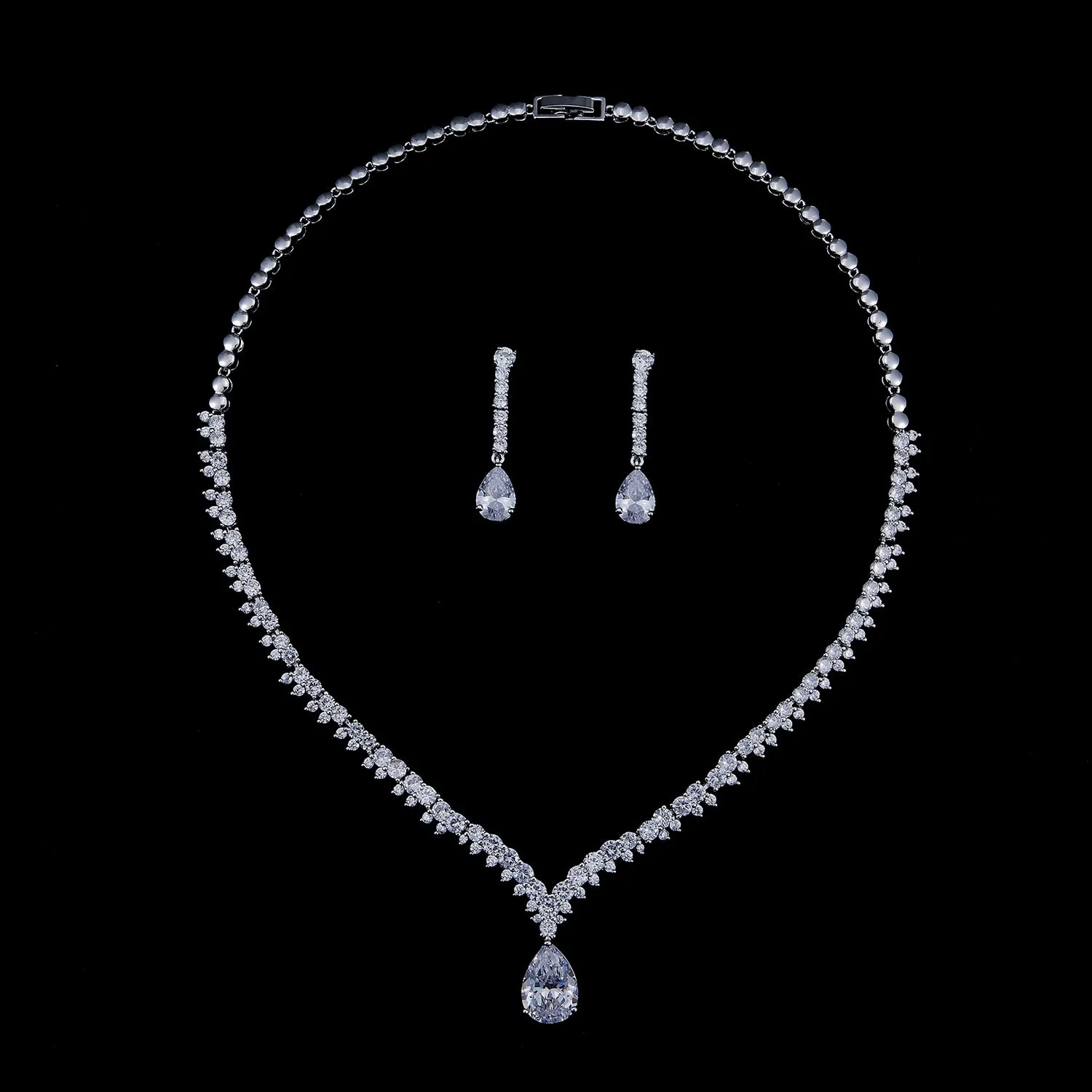 Cubic zirconia bride wedding necklace earring set top quality CN10036