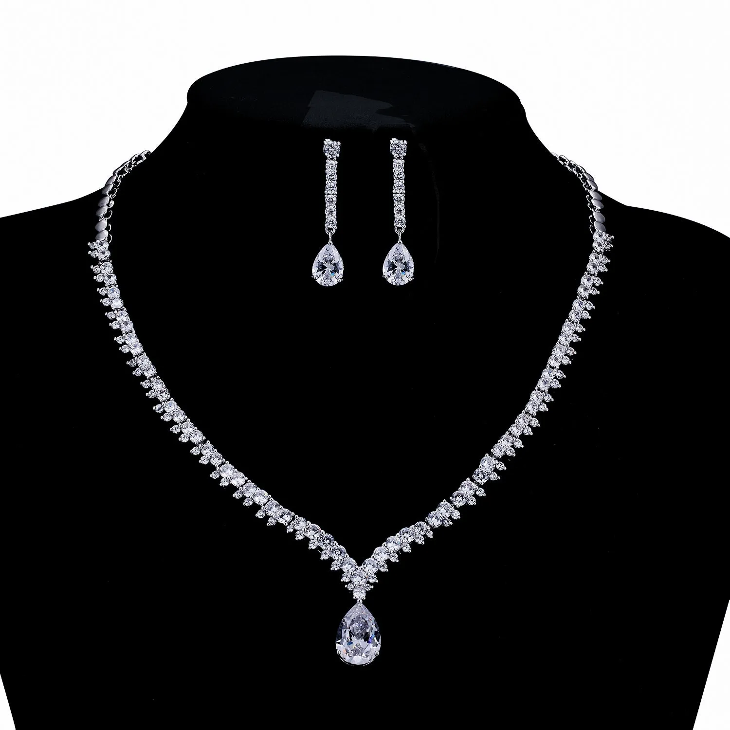 Cubic zirconia bride wedding necklace earring set top quality CN10036